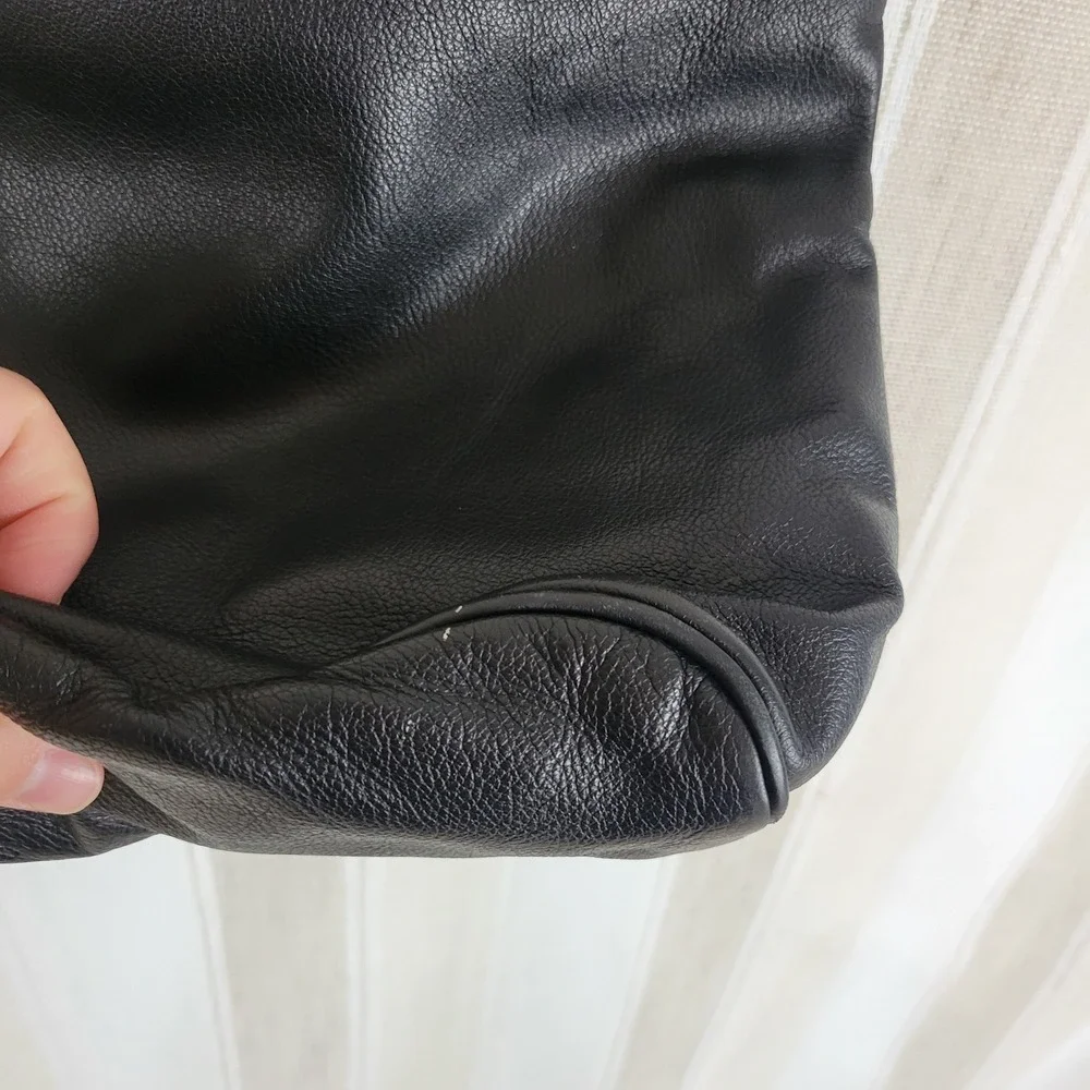 Leaf‎ Leather Inc. Genuine Leather Crossbody Bucket Bag Black Brown Vintage